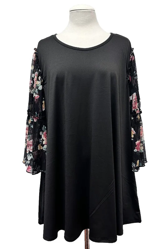 100 CP {Fight For Love} Black Sheer Floral Sleeve Tunic EXTENDED PLUS SIZE 3X 4X 5X - Image 2