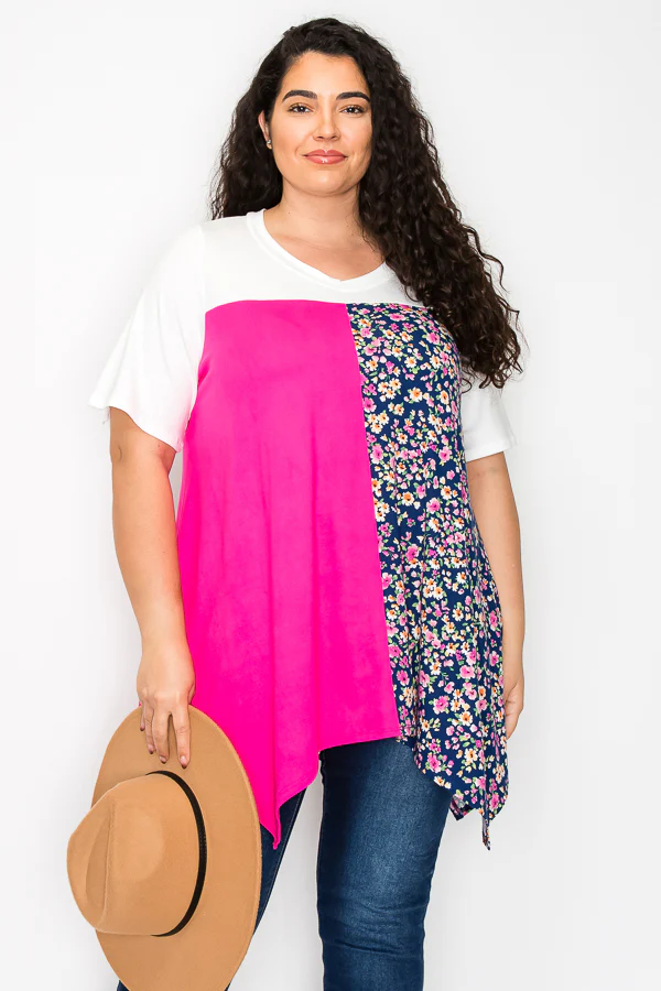 100 CP {Meet In The Middle} Ivory Fuchsia Navy Floral Top EXTENDED PLUS SIZE 2X 3X 4X TRUE TO SIZE!! - Image 3