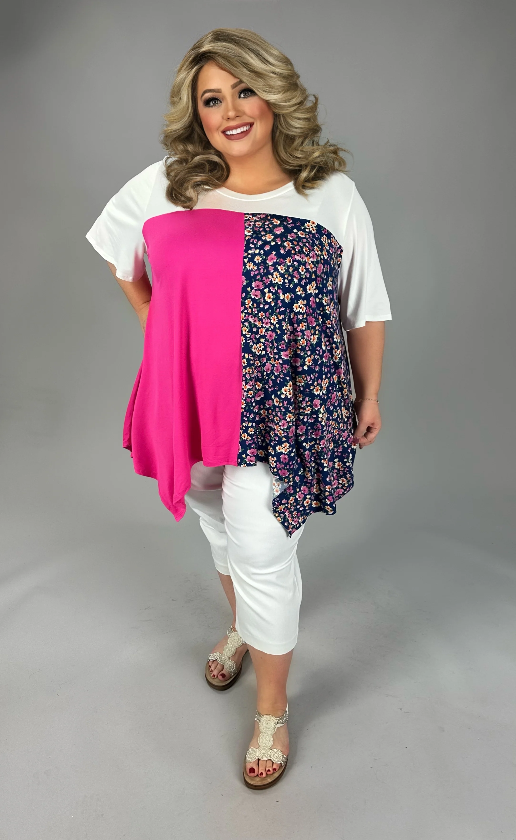 100 CP {Meet In The Middle} Ivory Fuchsia Navy Floral Top EXTENDED PLUS SIZE 2X 3X 4X TRUE TO SIZE!! - Image 4