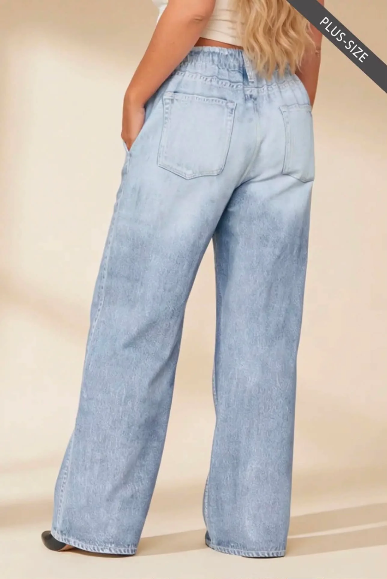 100 LEG {Dear Scarlett} Light Wash Wide Leg Denim Look Pants PLUS SIZE S M L XL 1X 2X 3X - Image 3