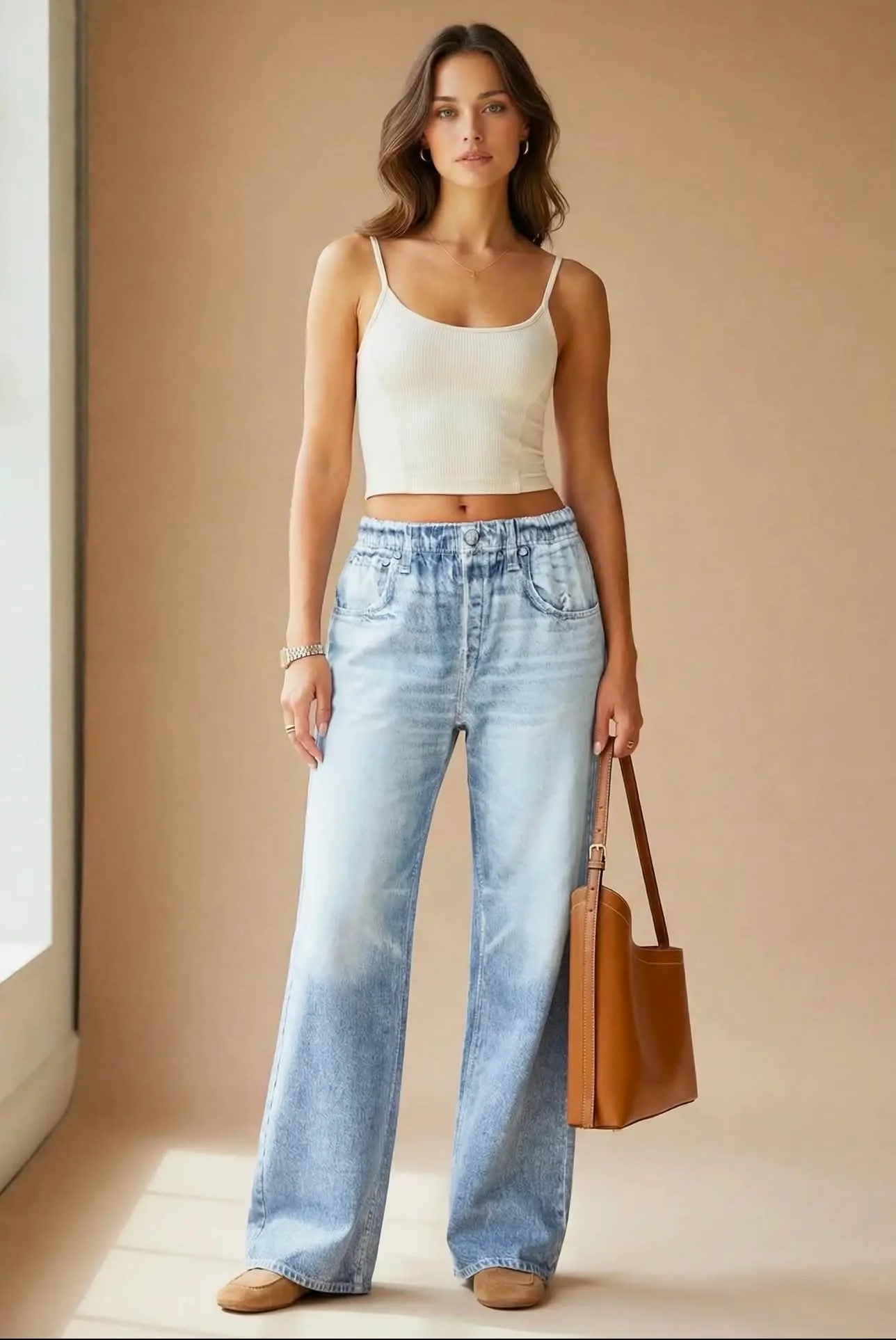 100 LEG {Dear Scarlett} Light Wash Wide Leg Denim Look Pants PLUS SIZE S M L XL 1X 2X 3X - Image 4