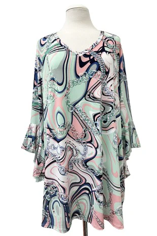 100 PQ {Chain Reaction} Mint Chain Print V-Neck Top EXTENDED PLUS SIZE 2X 3X 4X TRUE TO SIZE!! - Image 2