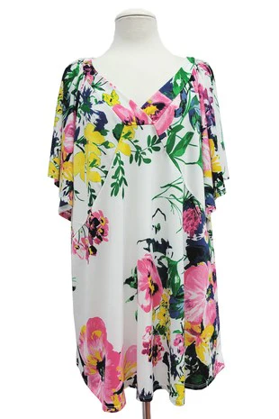 100. PSS {Blossom Avenue} Ivory Floral V-Neck Top EXTENDED PLUS SIZE 2X 3X 4X TRUE TO SIZE!!! - Image 2