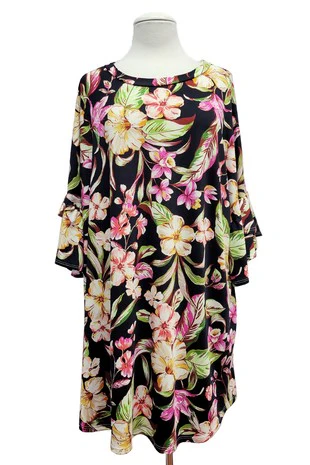100 PSS {Celebrating Flowers} Black Floral Print Top EXTENDED PLUS SIZE 2X 3X 4X TRUE TO SIZE!! - Image 2