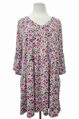 100 PSS {Charming Beauty} Fuchsia Floral V-Neck Top EXTENDED PLUS SIZE 3X 4X 5X - Image 2
