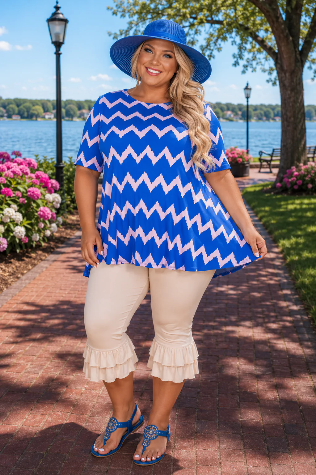 100 PSS {Color Pop Babe} Bright Blue Pink Chevron Top EXTENDED PLUS SIZE 3X 4X 5X