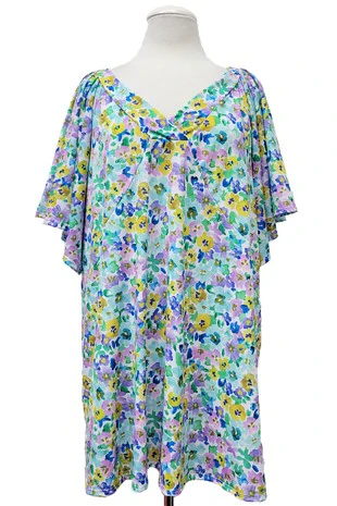 100 PSS {Cottage Blooms} Lilac Floral Flutter Sleeve Top EXTENDED PLUS SIZE 2X 3X 4X TRUE TO SIZE!! - Image 2