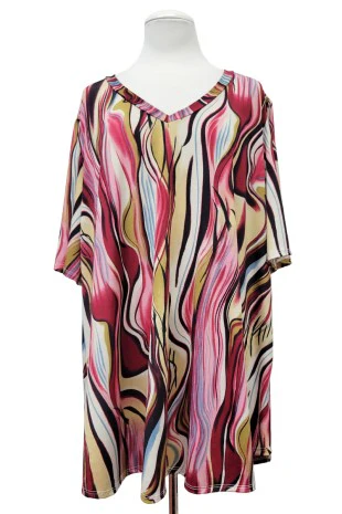 100 PSS {Curvy Queen} Red Print V-Neck Wide Sleeve Top EXTENDED PLUS SIZE 3X 4X 5X - Image 2