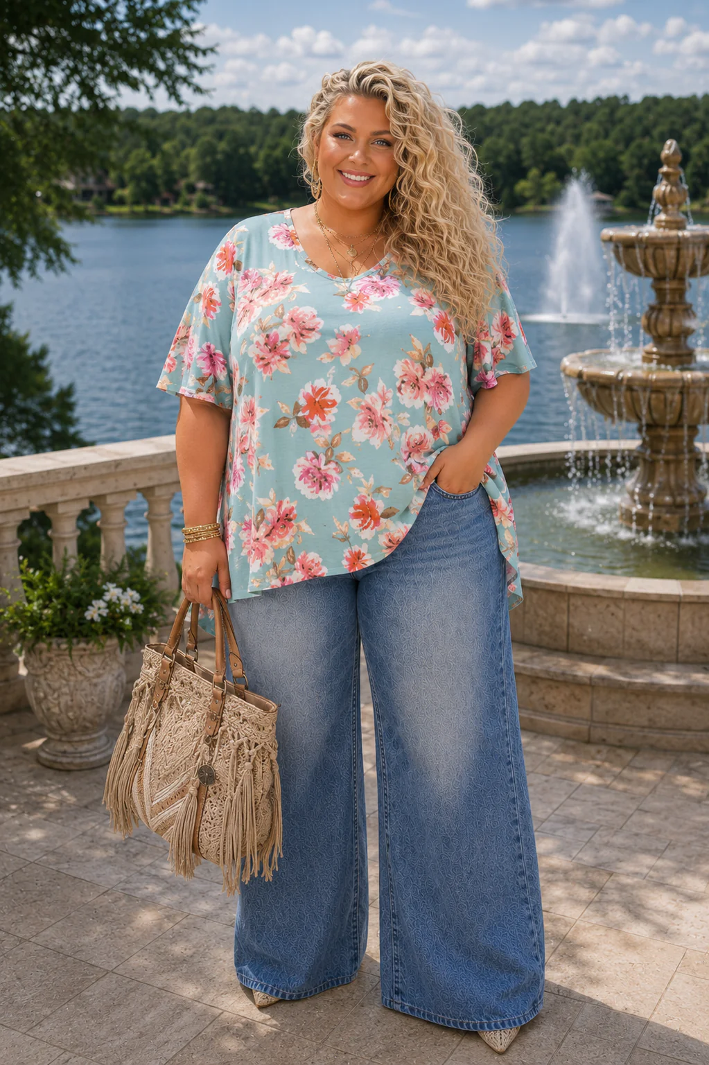 100 PSS {Floral Crush} Mint Shirred Flower Print Top PLUS SIZE 1X 2X 3X