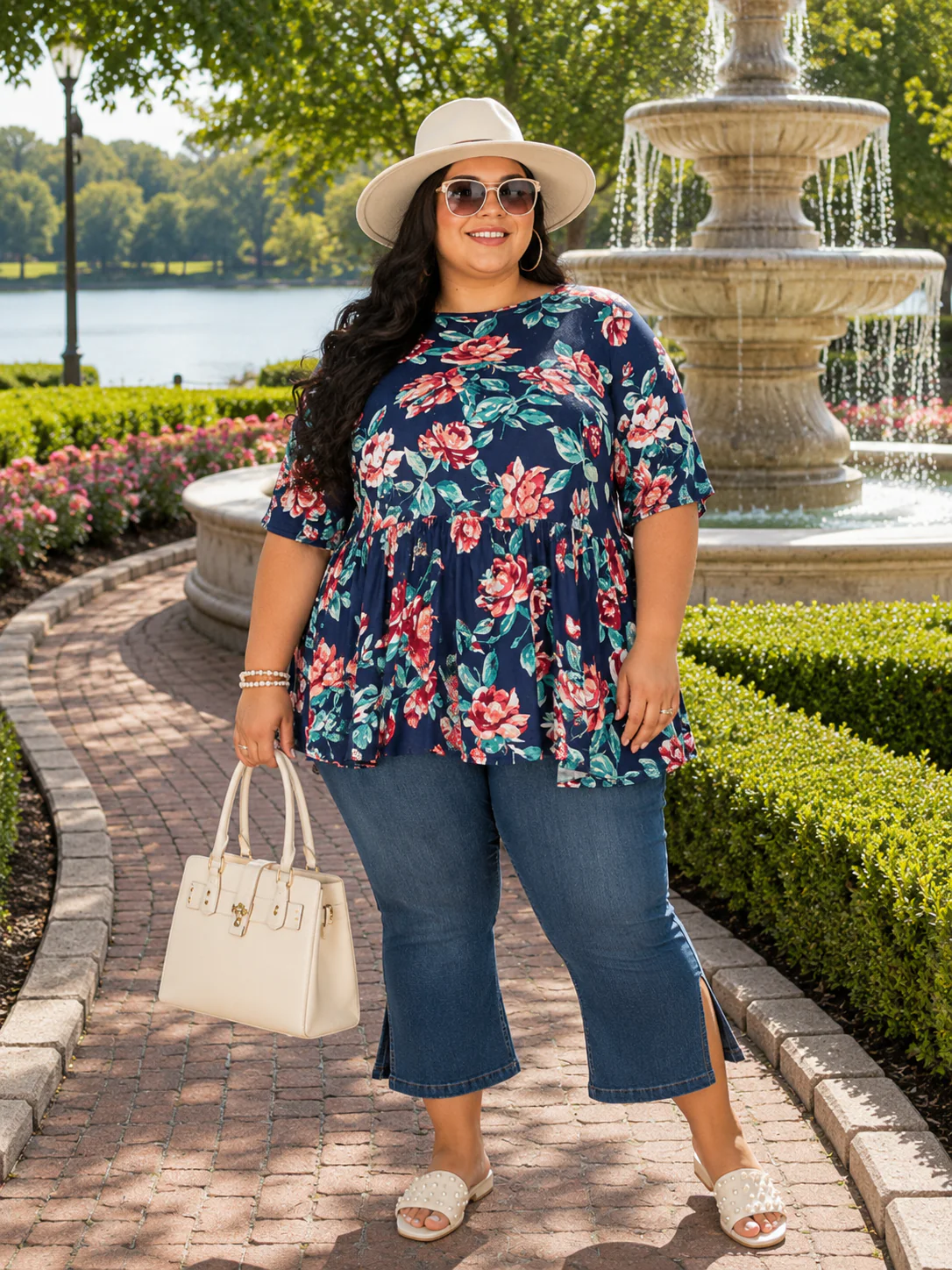 100 PSS {Floral Serenity} Navy Floral Short Sleeve Top EXTENDED PLUS SIZE 3X 4X 5X