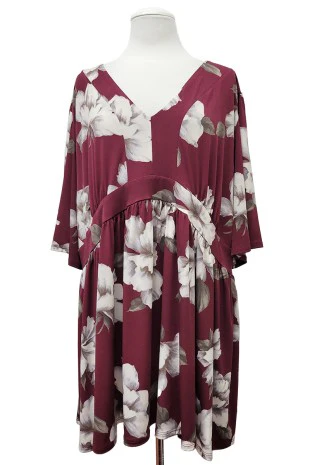100 PSS {Graceful Glam} Wine Floral Print V-Neck Top EXTENDED PLUS SIZE 3X 4X 5X - Image 2