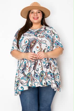 100 PSS {Material Girl} Ivory Paisley Print Frill Hem Top EXTENDED PLUS SIZE 3X 4X 5X - Image 2