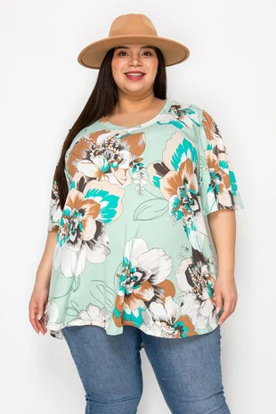 100 PSS {Minty Muse} Mint Floral Print V-Neck Top EXTENDED PLUS SIZE 3X 4X 5X - Image 2
