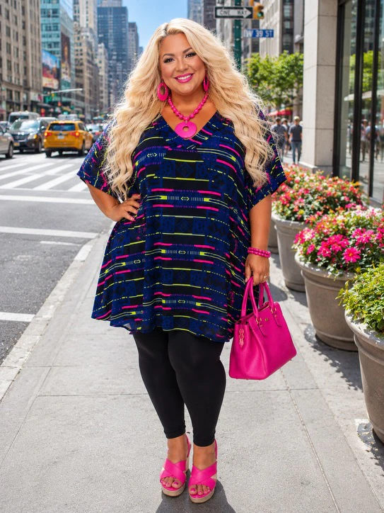 100 PSS {Neon Nights} Black Neon Print V-Neck Top EXTENDED PLUS SIZE 4X 5X 6X