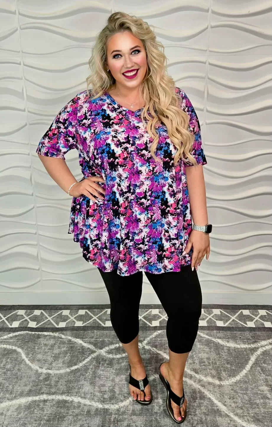 100 PSS {Purple Passion} Purple Multi Print V-Neck Top EXTENDED PLUS SIZE 3X 4X 5X - Image 3