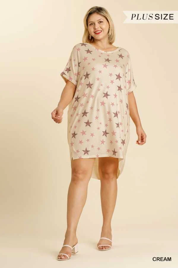 100 PSS {Star Of The Show} UMGEE Beige Star Print Dress PLUS SIZE XL 1X 2X - Image 2
