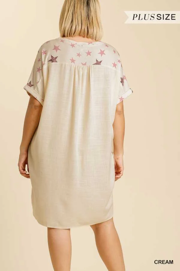 100 PSS {Star Of The Show} UMGEE Beige Star Print Dress PLUS SIZE XL 1X 2X - Image 4