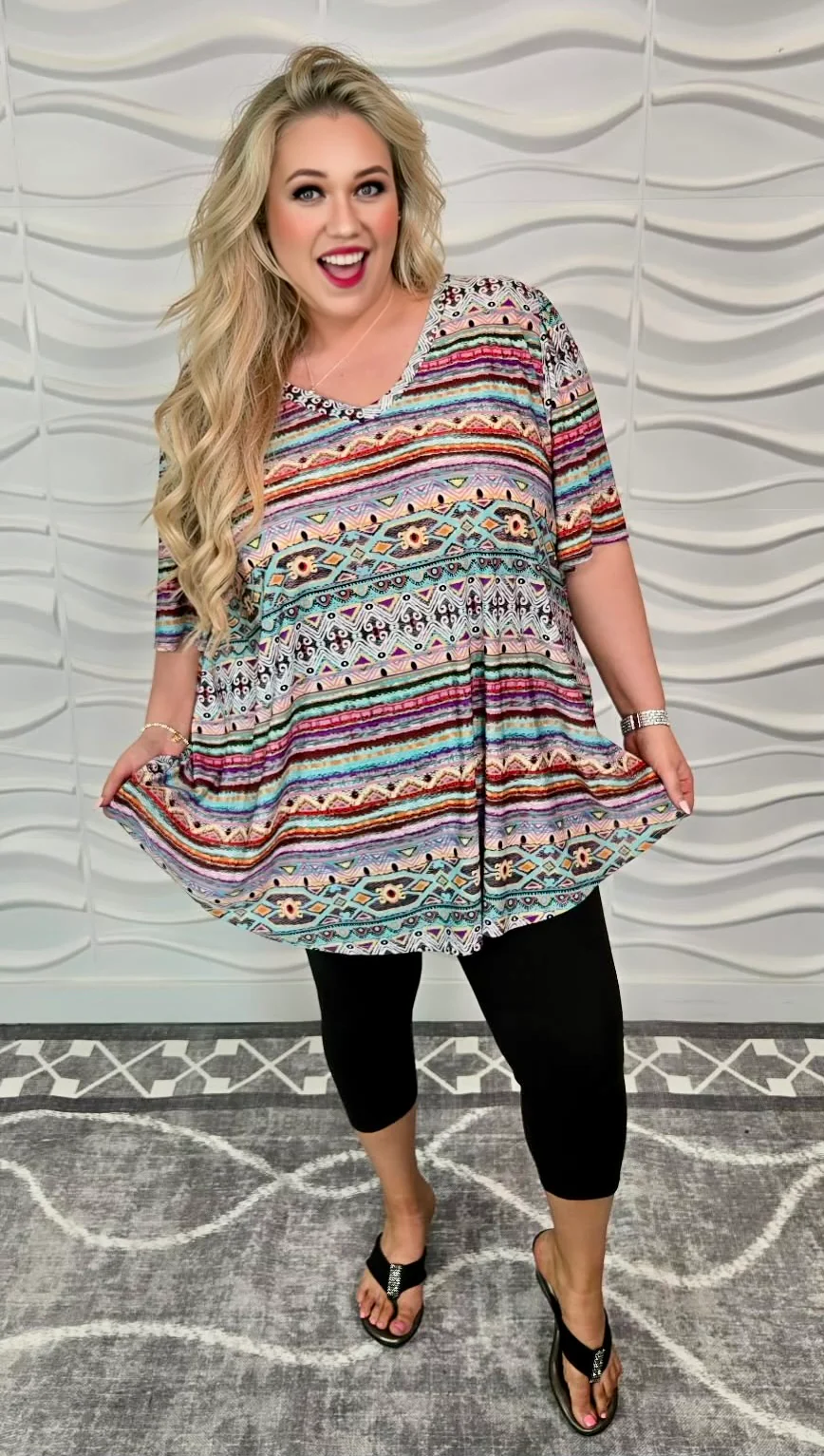 100 PSS {Tribal Tropics} Mint Tribal Print V-Neck Top EXTENDED PLUS SIZE 3X 4X 5X - Image 3