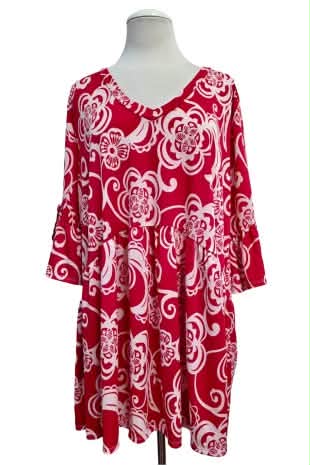 100 PSS {Tropical Punch} Red Tropical V-Neck Top EXTENDED PLUS SIZE 1X 2X 3X 4X 5X - Image 2