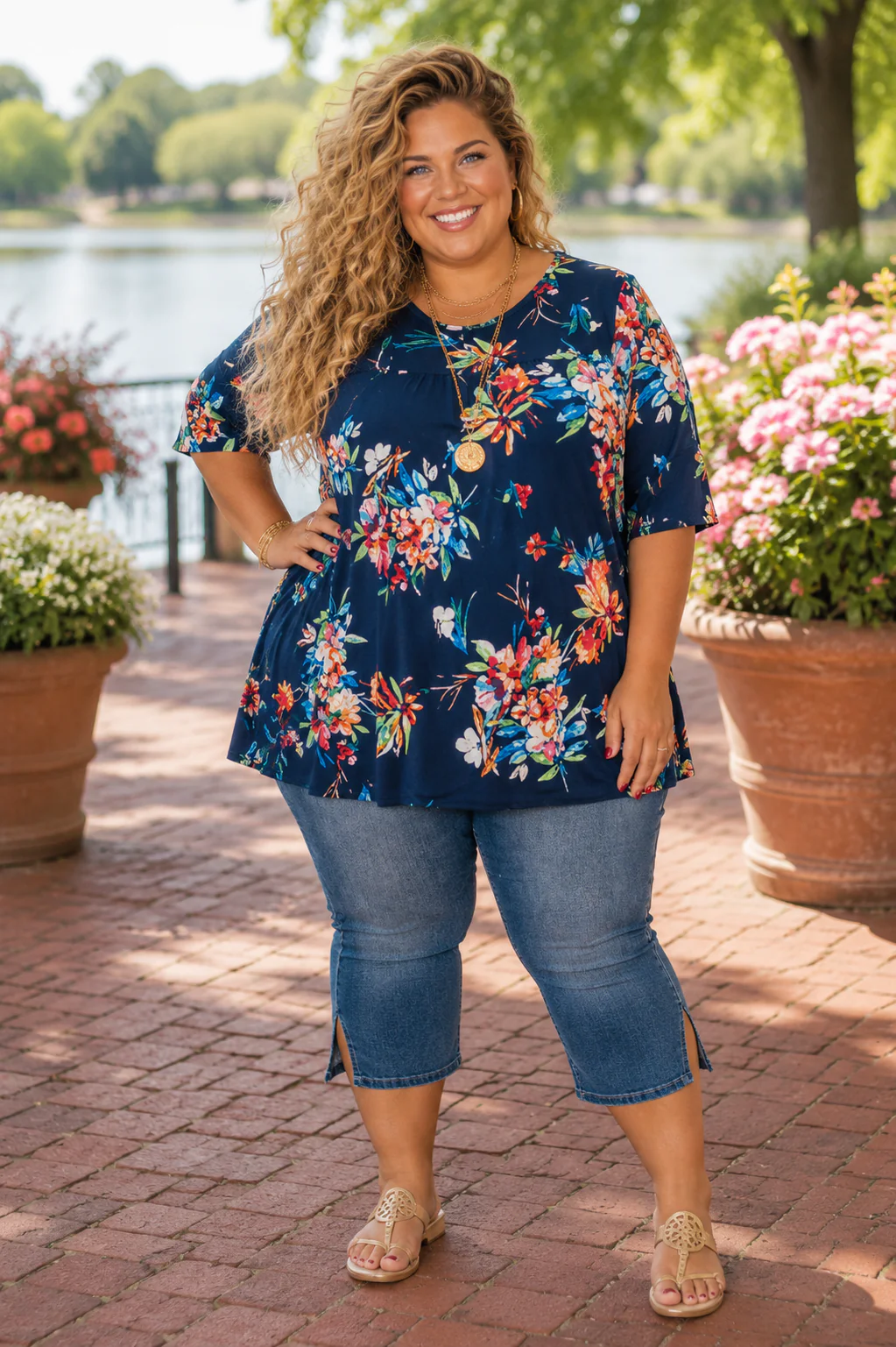 100 PSS {Wildflower Weekend} Navy Floral Shirred Top EXTENDED PLUS SIZE 4X 5X 6X
