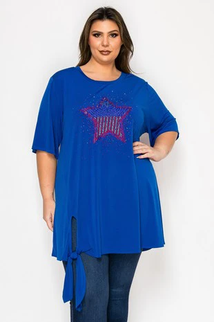100 SD {I Still Believe} Royal Blue Star Print Tie Hem Tunic EXTENDED PLUS SIZE 3X 4X 5X - Image 2