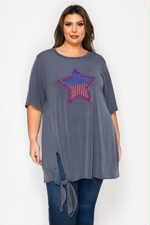 100 SD {Star Performer} Grey Sparkle Star Tie Hem Tunic EXTENDED PLUS SIZE 3X 4X 5X - Image 2