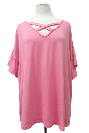 100 SSS {Feeling Refreshed} Pink Cross Neck Top PLUS SIZE 1X 2X 3X - Image 2