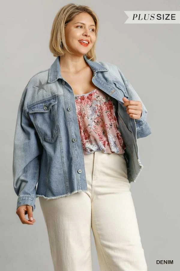 11 OT-A {Mega Star} "UMGEE" Light Blue Denim Jacket PLUS SIZE XL 1X 2X - Image 3