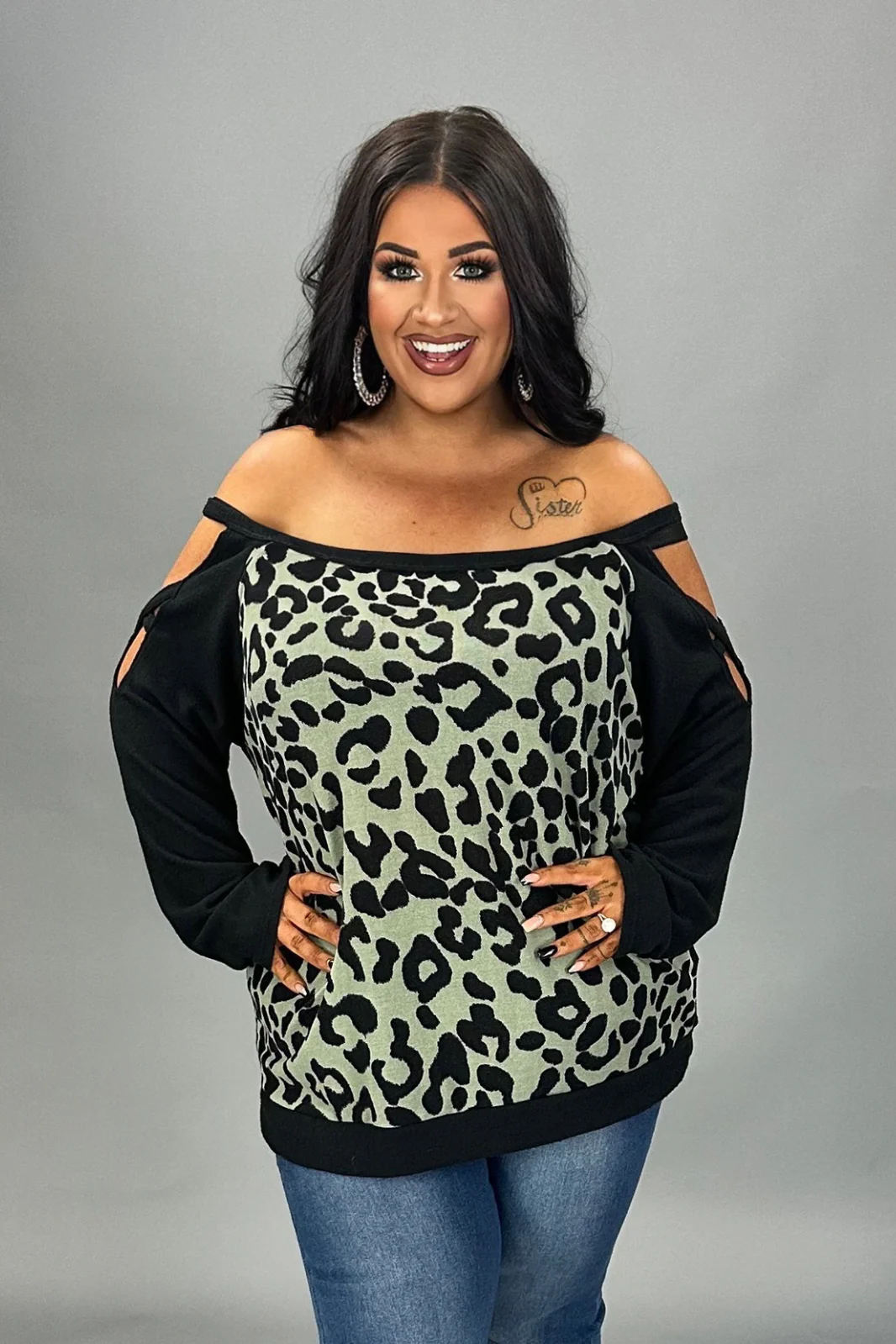 14 OS {Ready For Cuddles} Black Leopard Cold Shoulder Top PLUS SIZE XL 2X 3X - Image 3