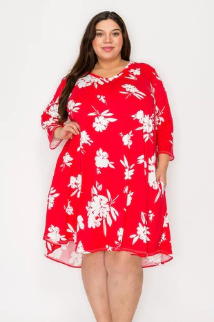 18 PQ {Come A Little Closer} Red White Flower Print Dress EXTENDED PLUS SIZE 3X 4X 5X - Image 4