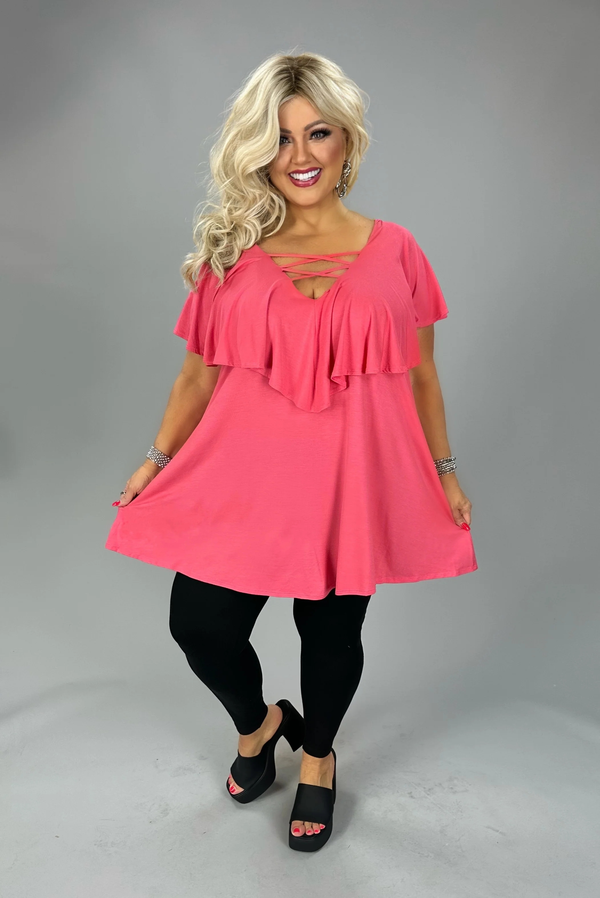 20 SSS {Hold Back Time} Coral Double Cross Neck Top CURVY BRAND PLUS SIZE 1X 2X 3X 4X 5X 6X - Image 4