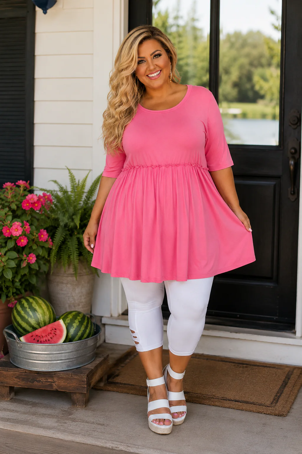 100 SSS {Chasing Dreams} Pink Ruffle Babydoll Tunic PLUS SIZE 1X 2X 3X