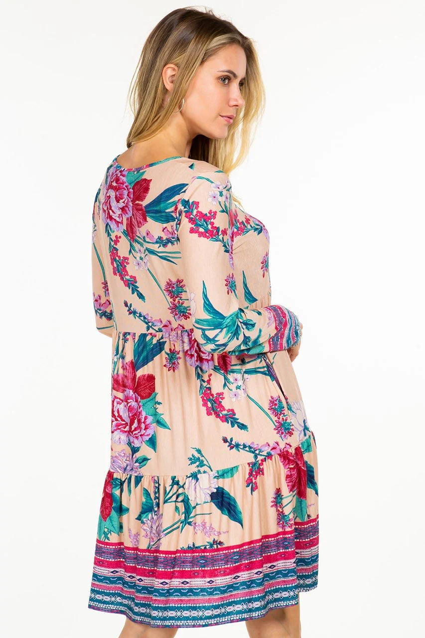 25 PLS-B {Be The Best You} Taupe Floral Tiered Dress PLUS SIZE 1X 2X 3X - Image 2