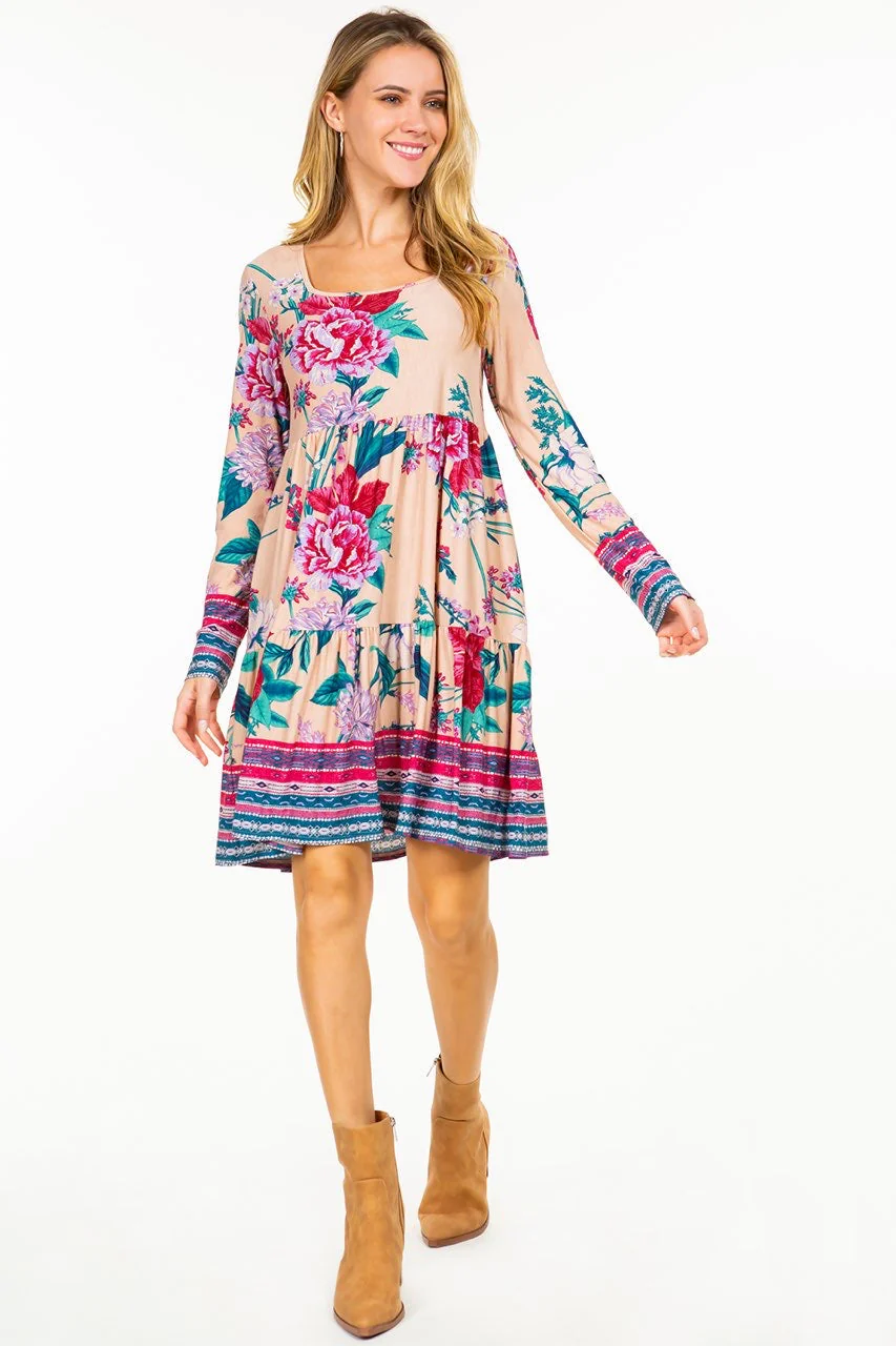 25 PLS-B {Be The Best You} Taupe Floral Tiered Dress PLUS SIZE 1X 2X 3X - Image 4