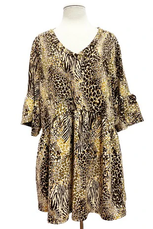 25 PSS {Round It Up} Taupe/Brown Animal Print Babydoll Top - Image 2