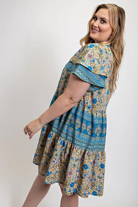 26 PSS {Sweet Reveal} GiGiO Blue Floral Tiered Dress PLUS SIZE XL 1X 2X - Image 3