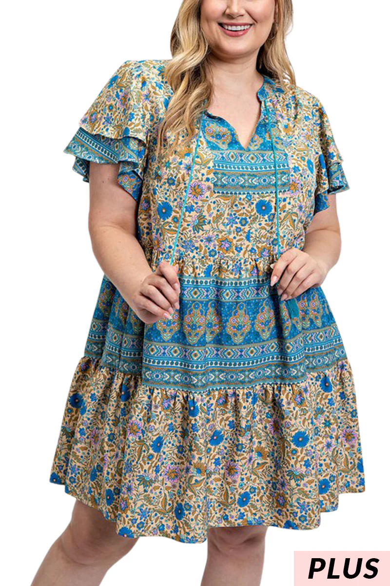 26 PSS {Sweet Reveal} GiGiO Blue Floral Tiered Dress PLUS SIZE XL 1X 2X - Image 4