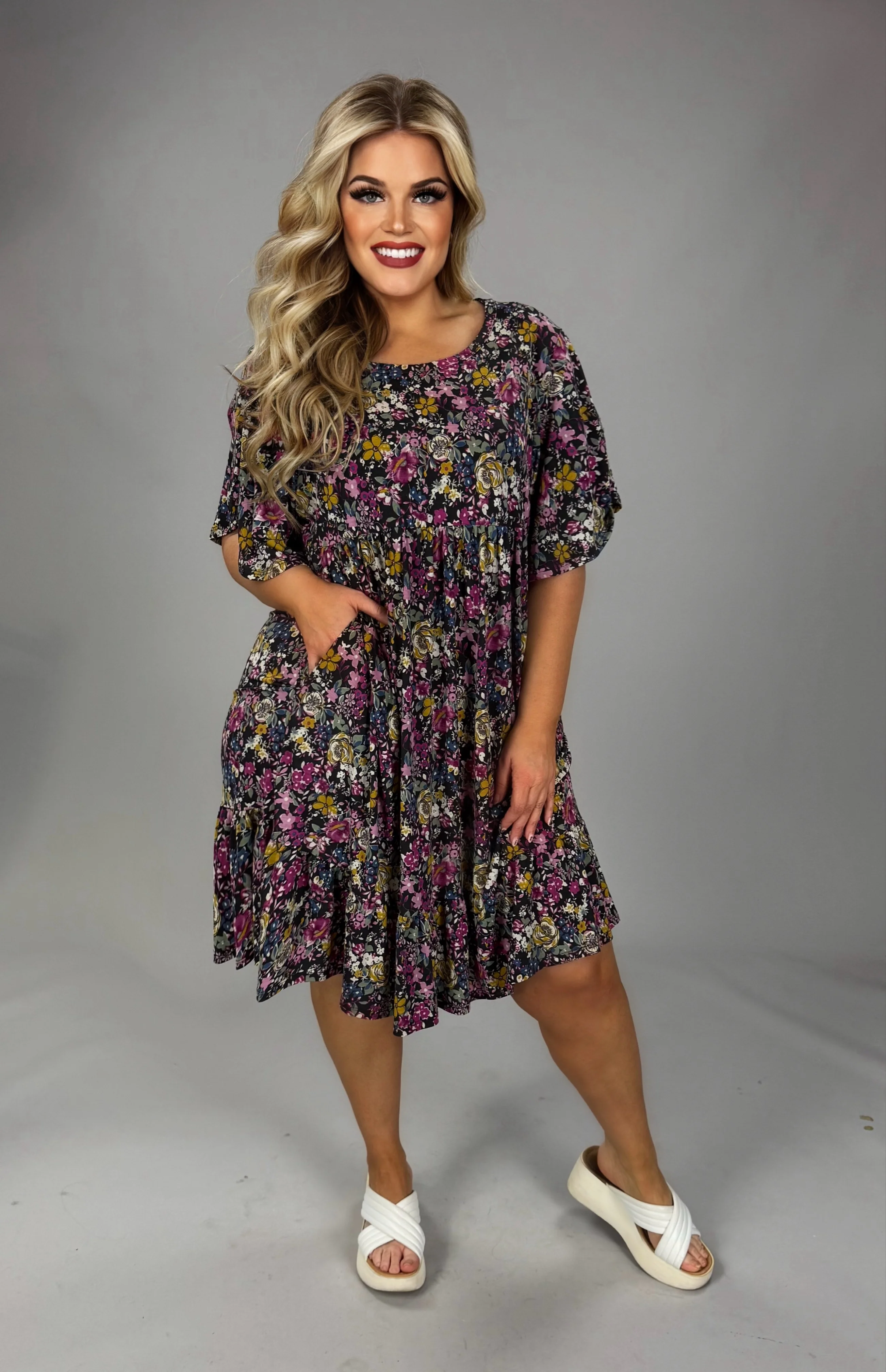 28 PSS-M {Flower Up} Multi-Color Babydoll Dress PLUS SIZE XL 2X 3X - Image 3