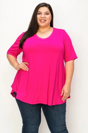 28 SSS {Loving Moment} Fuchsia V-Neck Short Sleeve Top EXTENDED PLUS SIZE 3X 4X 5X - Image 3