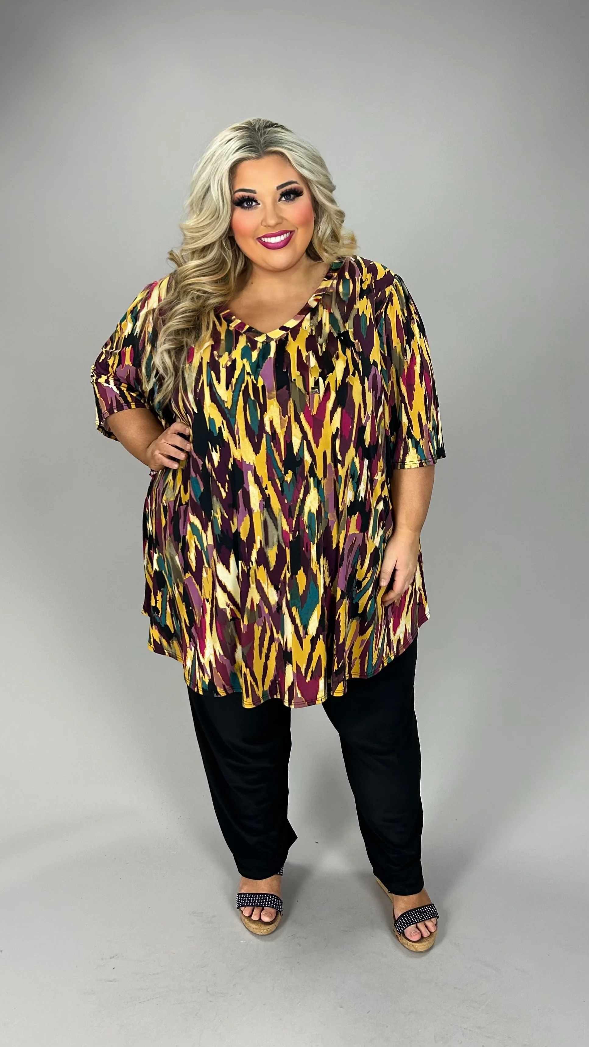 32 PSS {Here And Now} Yellow Multi Abstract V-Neck Top EXTENDED PLUS SIZE 3X 4X 5X - Image 3