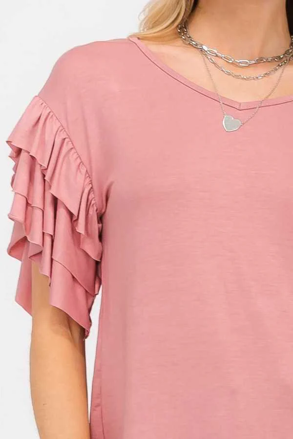 32 SSS-M {Keeping Close} Cinnamon Ruffle Sleeve Top PLUS SIZE XL 2X 3X - Image 3