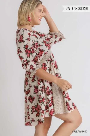 33 PQ-C {The Style Lives On} Umgee Cream Floral Dress PLUS SIZE XL 1X 2X - Image 4