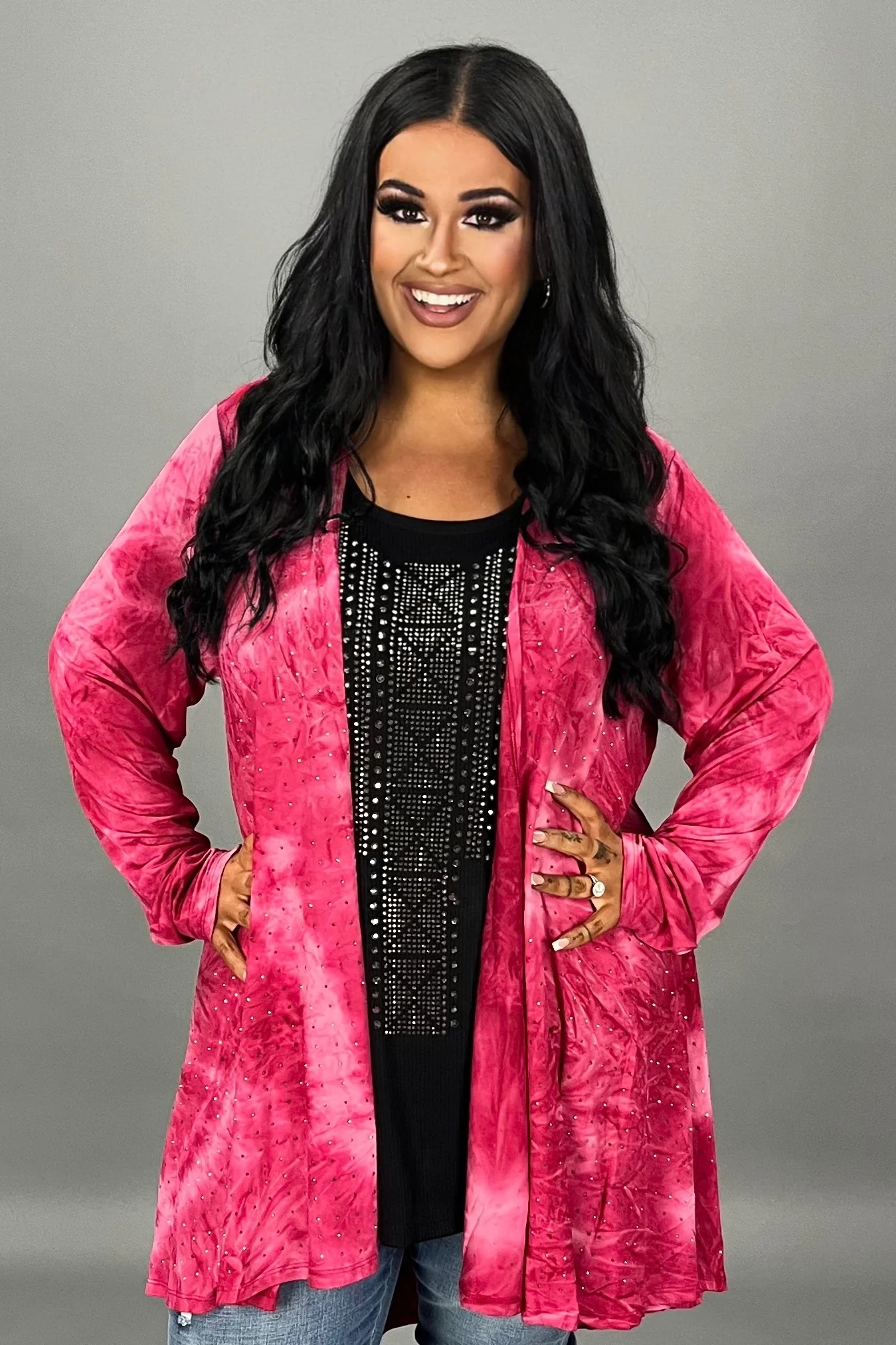 36 OT {See Me Clearly} VOCAL Raspberry Cardigan w/Studs PLUS SIZE XL 2X 3X - Image 3