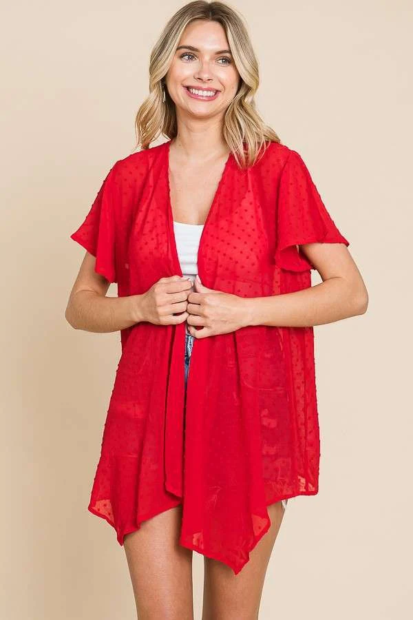 38 OT {Social Hour} Cherry Red Swiss Dot Drape Cardigan PLUS SIZE 1X 2X 3X - Image 2