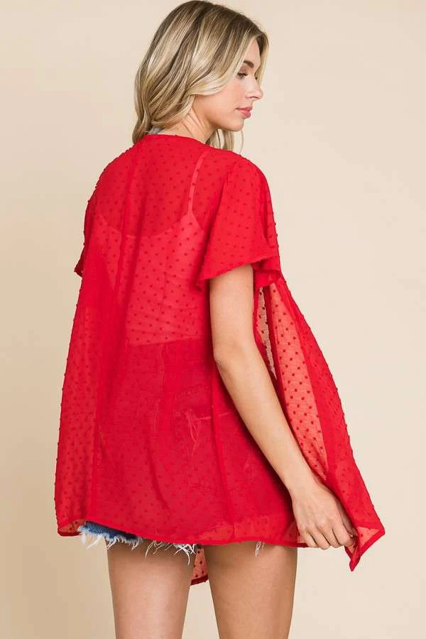 38 OT {Social Hour} Cherry Red Swiss Dot Drape Cardigan PLUS SIZE 1X 2X 3X - Image 3