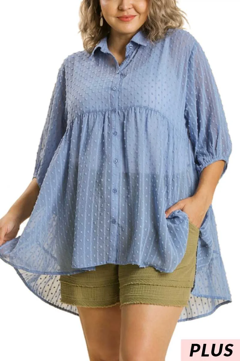 39 SQ-E {Bring On The Fun} Umgee Dusty Blue Swiss Dot Tunic PLUS SIZE XL 1X 2X - Image 4