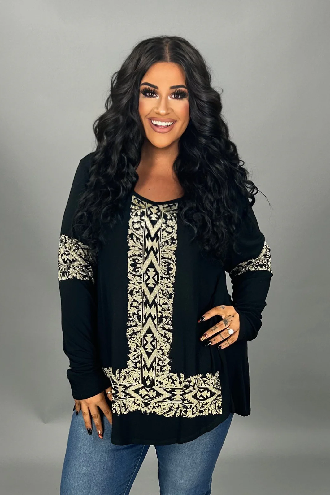 41 SD {Feeling Spunky} VOCAL Black/Gold Top w/ Studs PLUS SIZE XL 2X 3X - Image 2