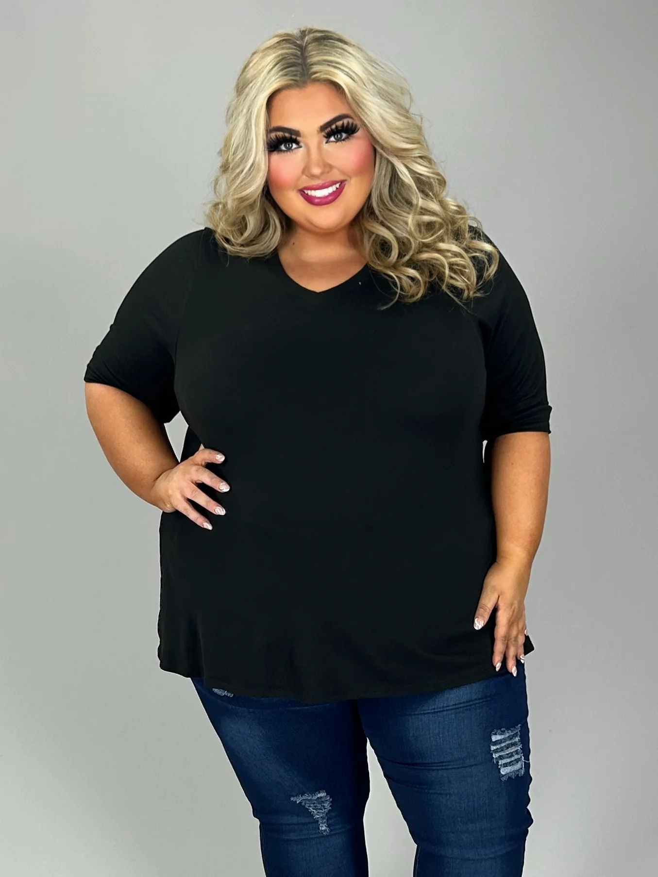 42 SSS {Once More For Style} Black V-Neck Top EXTENDED PLUS SIZE 3X 4X 5X - Image 3