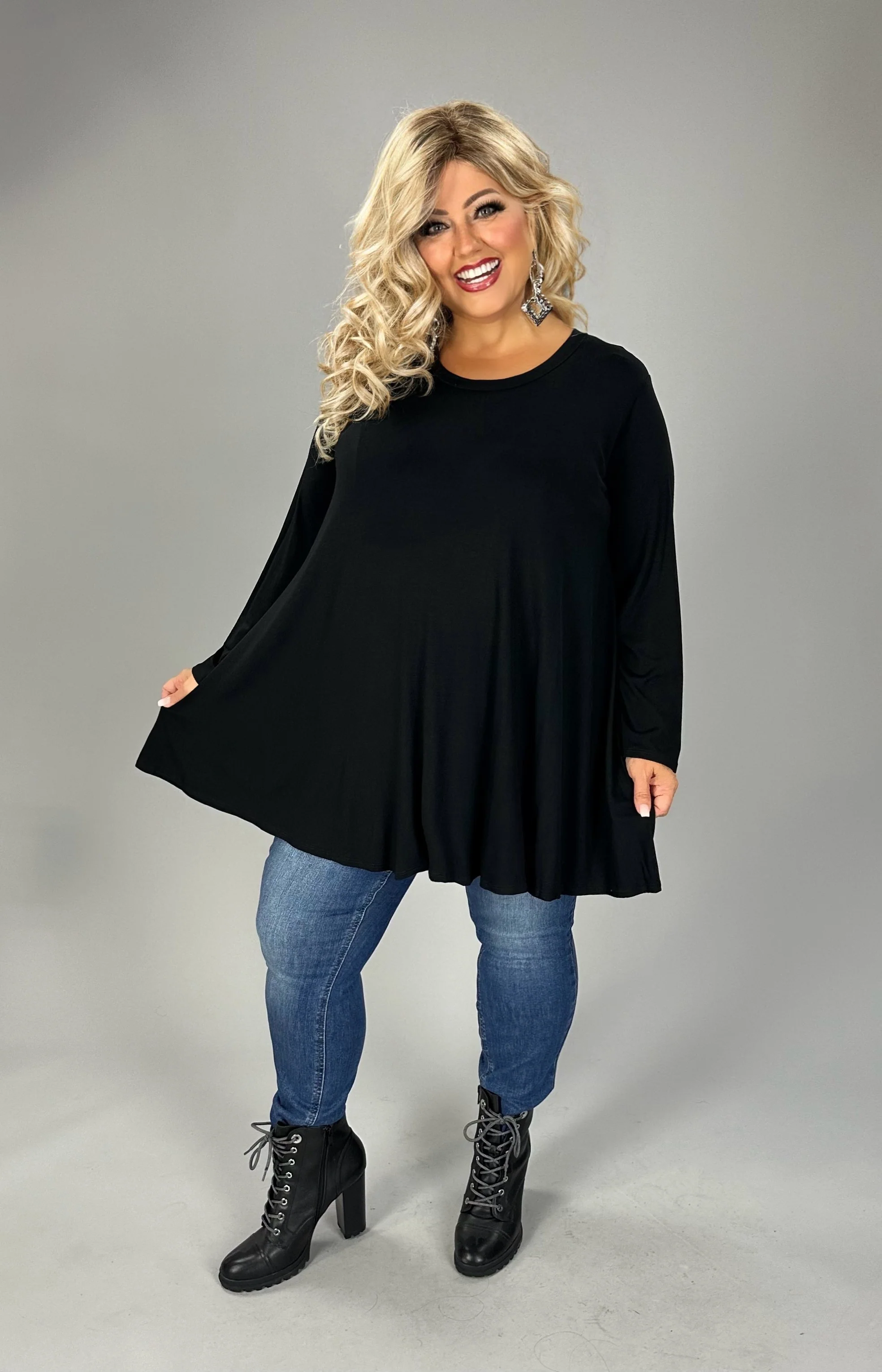 44 SLS {Night Views} Black Round Hem & Neck Tunic CURVY BRAND!!! EXTENDED PLUS SIZE XL 2X 3X 4X 5X 6X (May Size Down 1 Size) - Image 3
