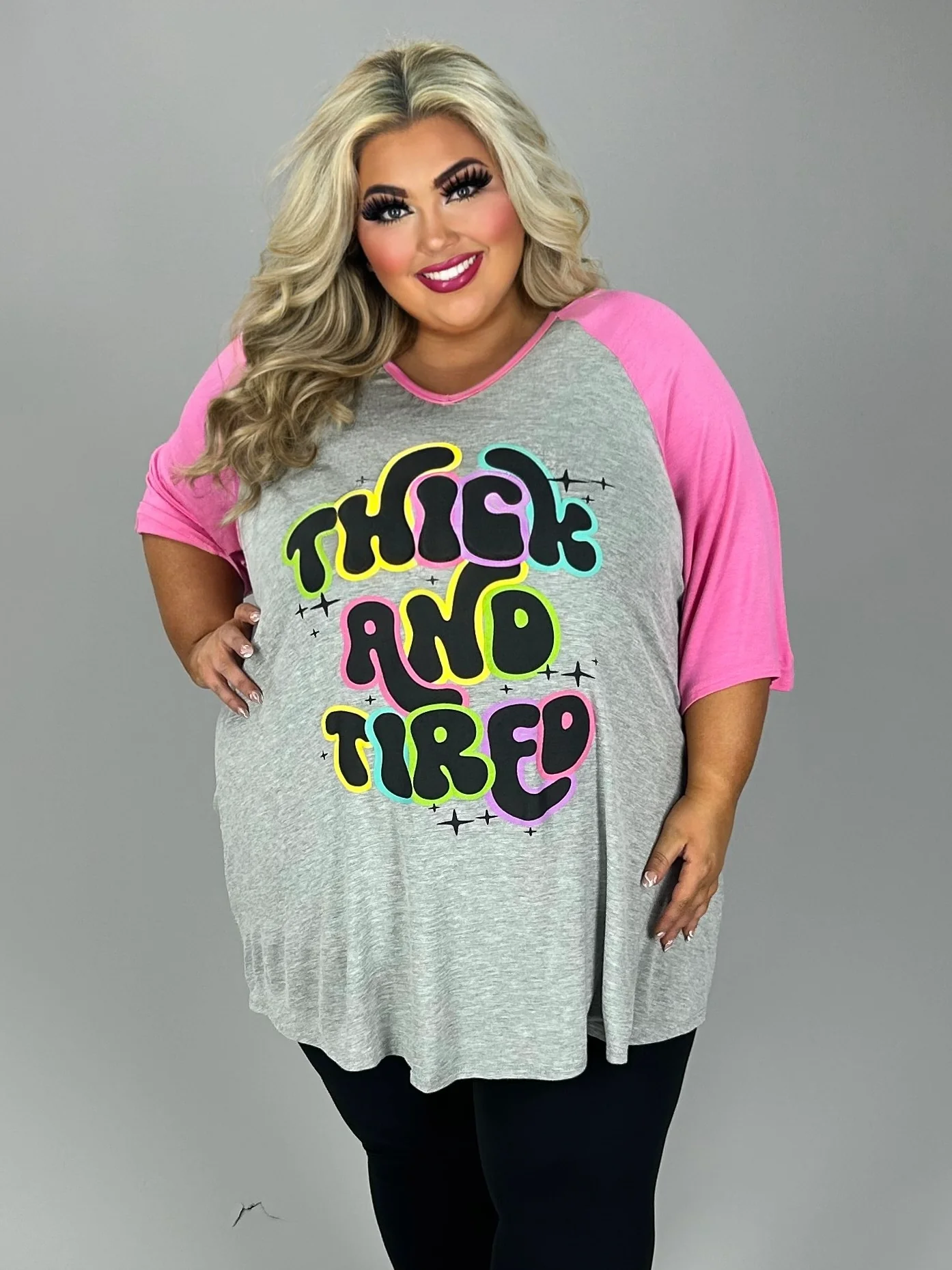 45 GT {Thick and Tired} Grey/Pink Graphic Tee Curvy Brand XL 2X 3X 4X 5X 6X (May Size Down 1 Size) - Image 4